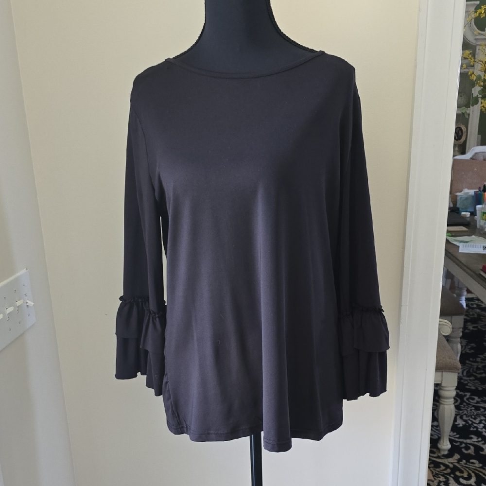 Dainty Jewells Black 3/4 Length Layering Top with Ruffle Cuffs
